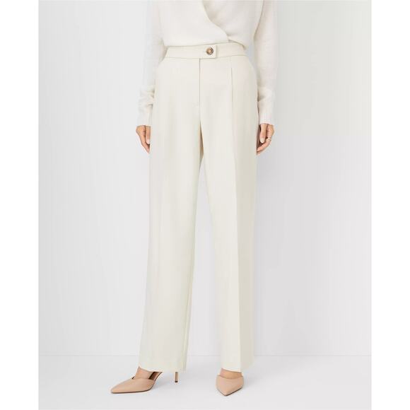 NWT Ann Taylor Women's Pleated Slim Straight Pants Heathered Flannel Oatmeal 0 - Picture 1 of 13